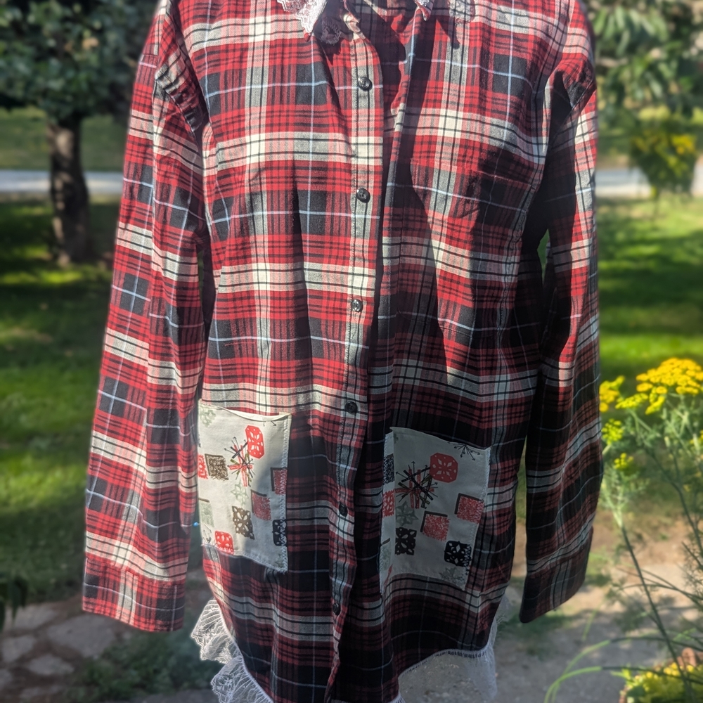 St. John's Bay Red Plaid Button Down Shirt